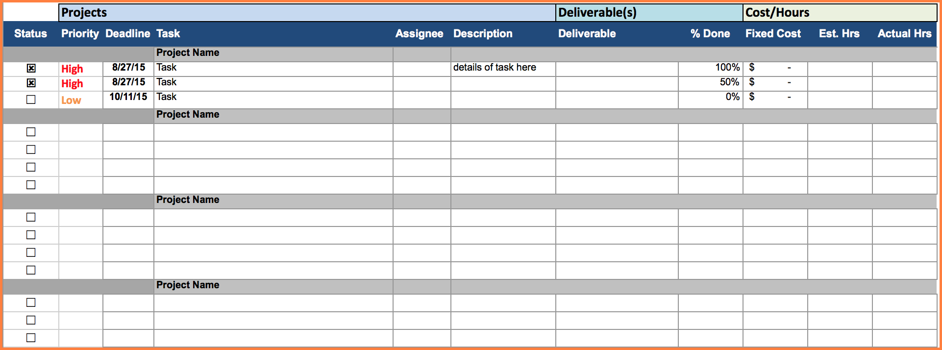 excel spreadsheet for project management
